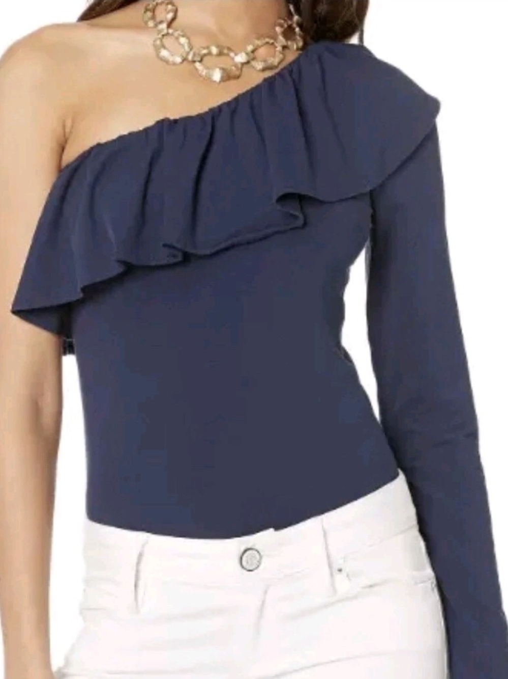 Lilly Pulitzer Kourtney One Shoulder Ruffle Bodysuit Women's‎ Small Navy Blue